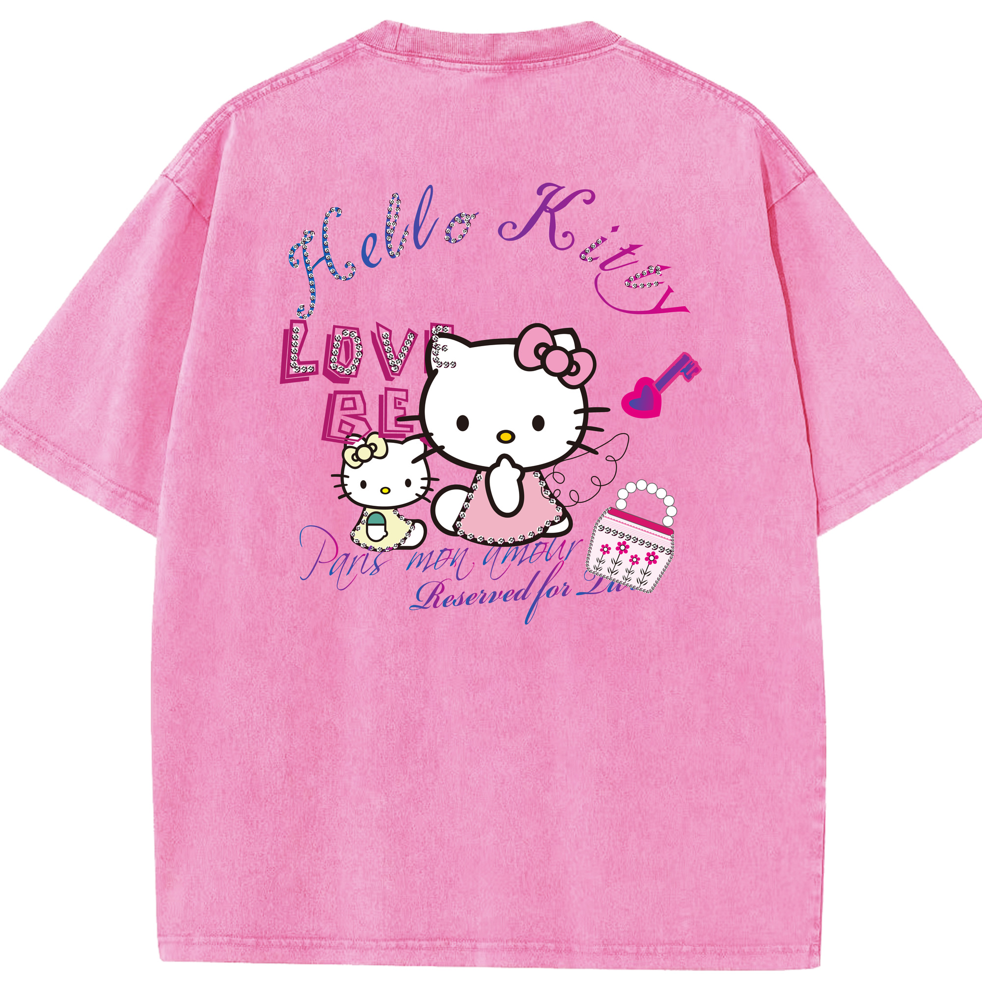 （画像用） Hello Kitty ハローキティ 綿100% ヴィンテージ風 半袖Tシャツ（背面プリント）